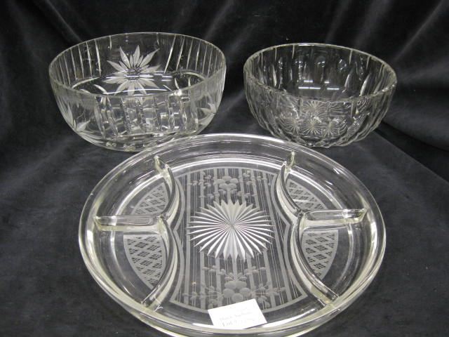 3 pcs. Glassware;2 cut glass bowls