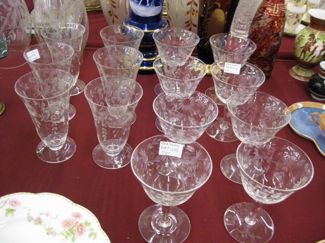 14 pc Etched Crystal Stemware 14ce6e