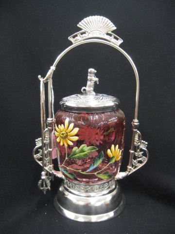 Victorian Pickle Castor enameled cranberry