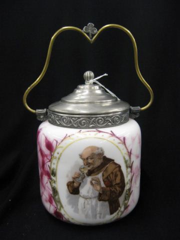 Victorian Biscuit Jar with Monk Decor