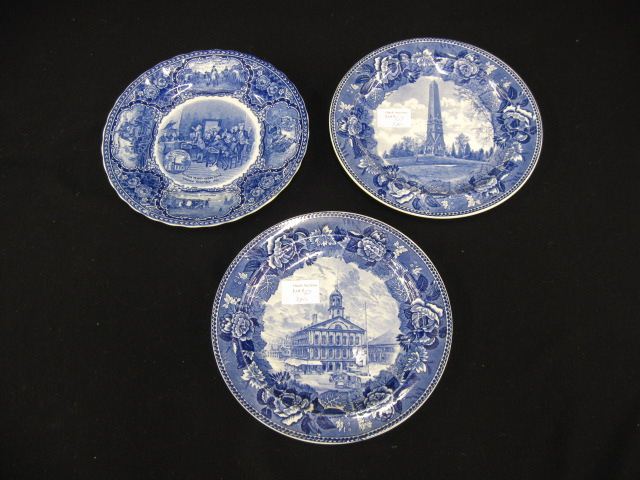 3 Blue & White Historical Plates various