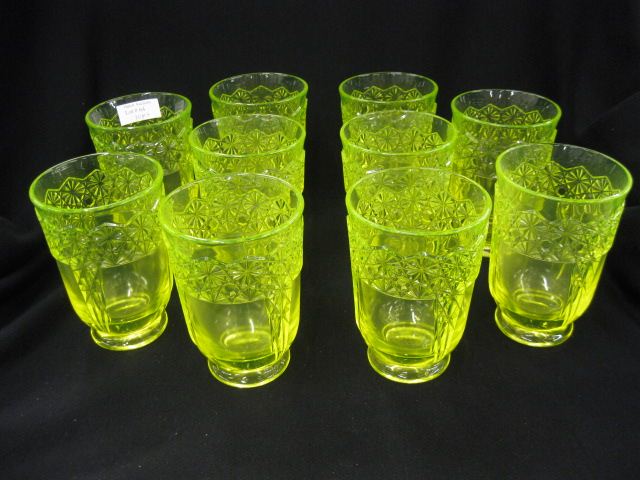 10 Vaseline Glass Goblets daisy & button