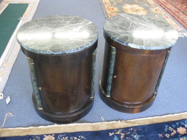 Pair of Marble Top Side Drum Tables