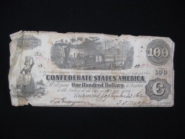 1862 $100.00 Confederate Note Richmond