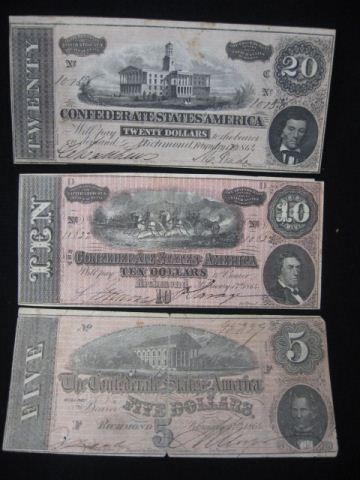 3 Confederate Notes 1864 Richmond