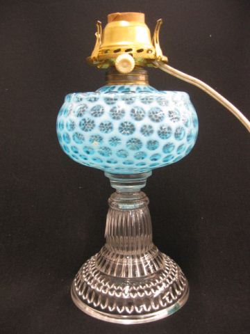 Blue Opalescent Glass Oil Lamp