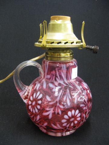 Cranberry Opalescent Glass Oil Lamp