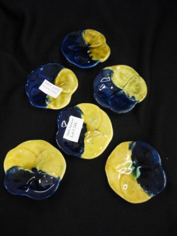 6 Majolica Pottery Butter Pats pansy