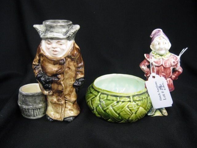 2 Figural Majolica Pottery Items toothpick