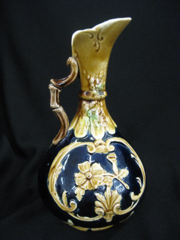 Majolica Pottery Vase floral on deep
