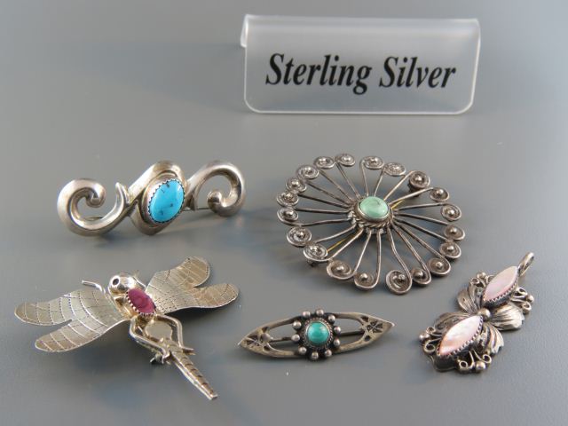 5 Indian Sterling Silver Items;brooches