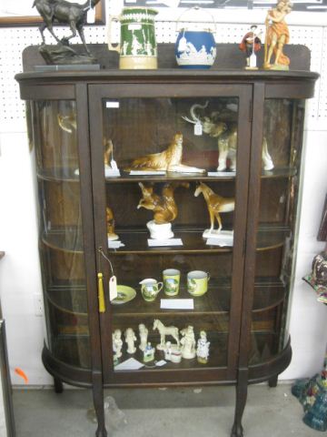 Antique Oak Curio Cabinet curved