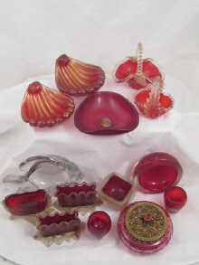 Twelve pieces of ruby glass mostly