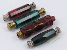 Four double ended coloured glass scent