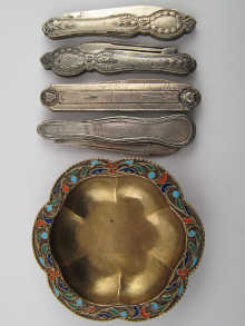 Four American silver fruit knives