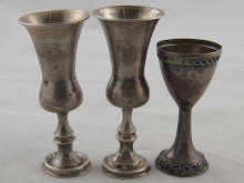 Three silver kiddush cups two hallmarked