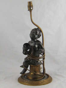 A large bronze lamp base formed as a
