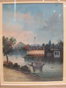 Two Chinese watercolours of waterside