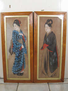A pair of paintings on fabric of