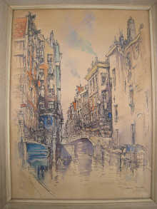 A Dutch ink and watercolour of an Amsterdam