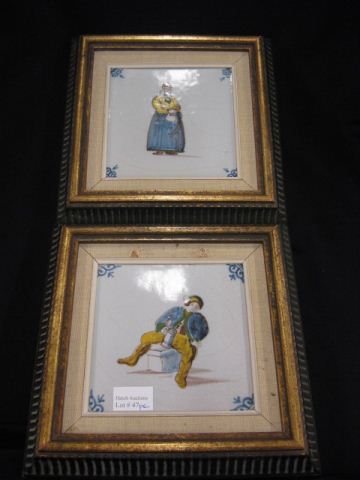 Pair of Delft Pottery Tiles woman 14fa1a