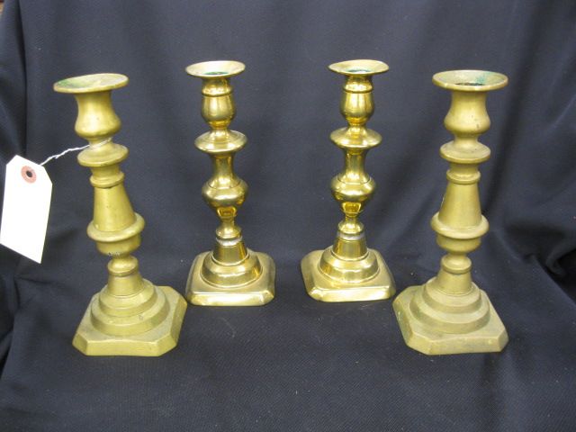 4 19th Century Brass Candlesticks 14fa1c