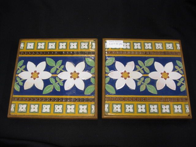 2 Minton Pottery Tiles floral bands 14fa17
