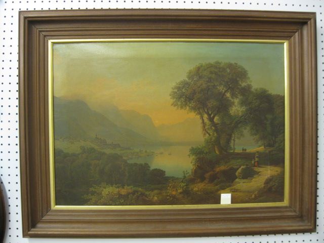 19th Century Chromolithograph Sunsetlandscape 14fa26