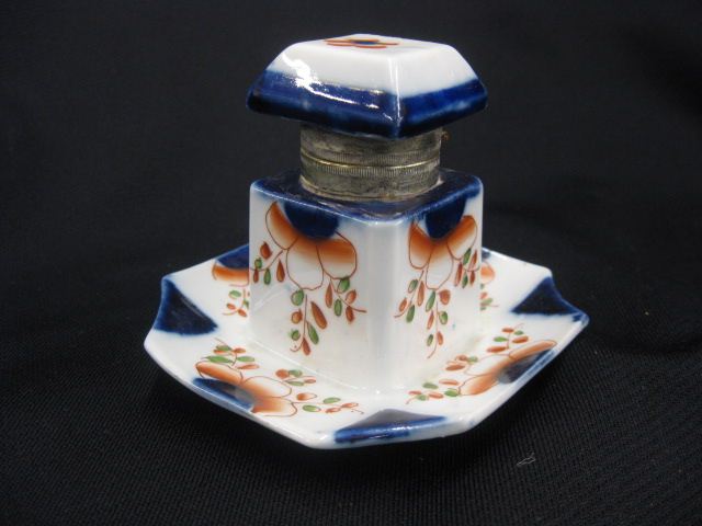 Victorian Porcelain Inkwell floral 14fa31