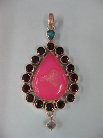 Gemstone Pendant pink druzzy surrounded