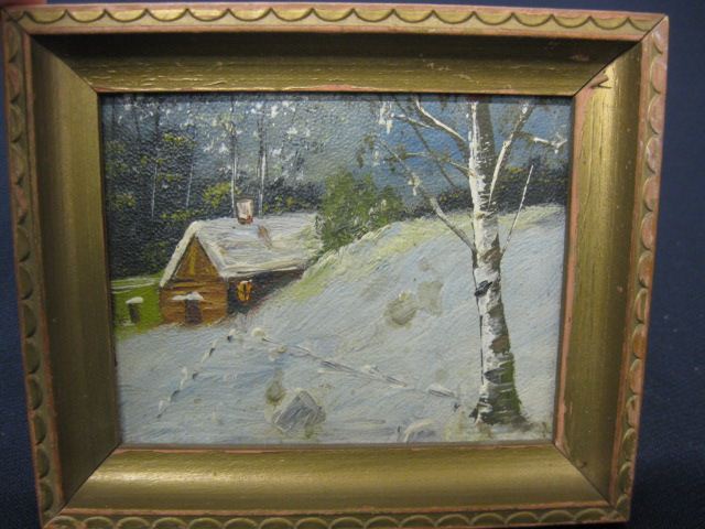 Miniature Oil Painting of a Cabin in
