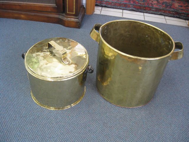 2 Victorian Brass Pots one covered 14fa49