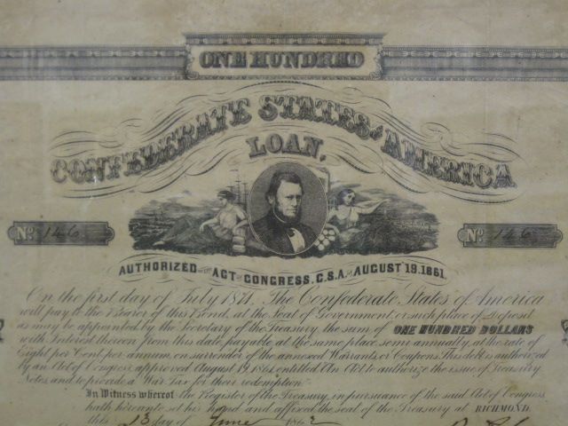 1861 Confederate $100.00 Bond Richmond