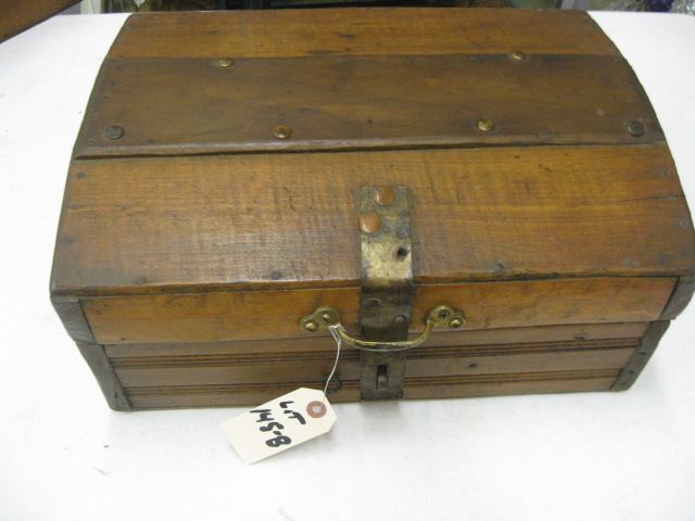 Antique Wooden Box hinged dome 14fa9a