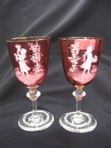 Pair of Mary Gregory Cranberry