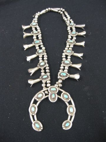 Indian Turquoise & Sterling Squash BlossomNecklace