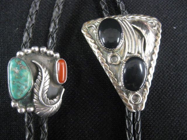 2 Indian Sterling Bolo Tiesone with