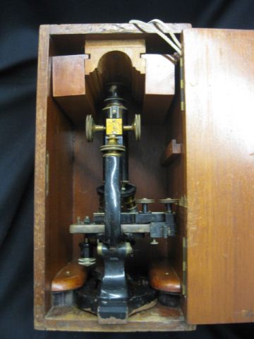 Antique Microscope in Wooden Box11-3/4''