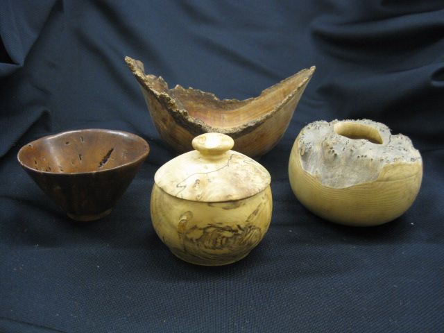 4 pc Turned Wood Items Ash Vase 14fb75