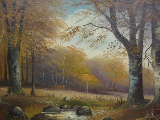 E. Henning Oil Autumn landscape on canvas