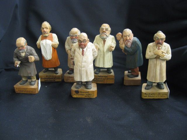 7 Antique German Carved Wood Doctorfigurines
