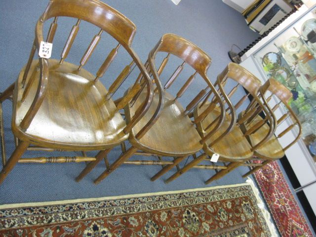 4 Antique Oak Captains Chairs cattail&