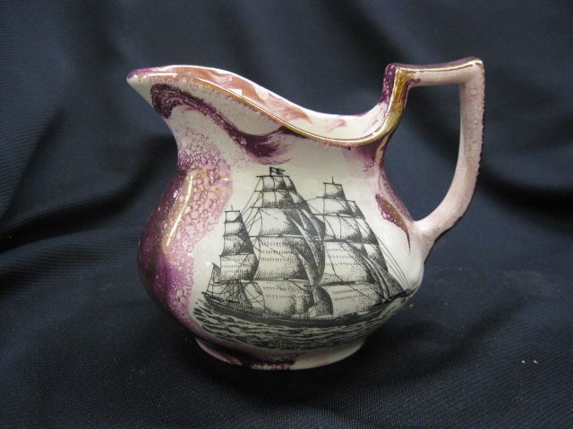 English Pink Lusterware Ironstone Pitcher