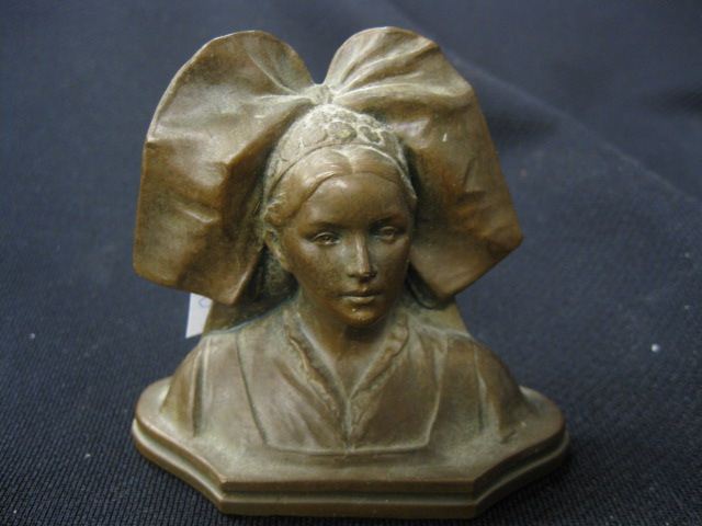 Bronzed Deco Bust of a Lady 2 3 4  14fbca
