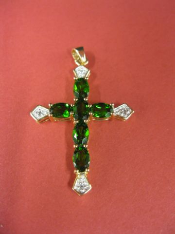 Tsavarite Garnet Diamond Cross 14fc32