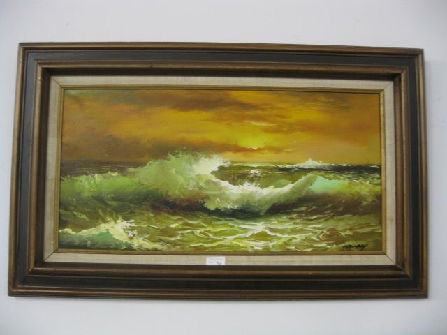 Henrey Oil rough surf at sunset on canvas
