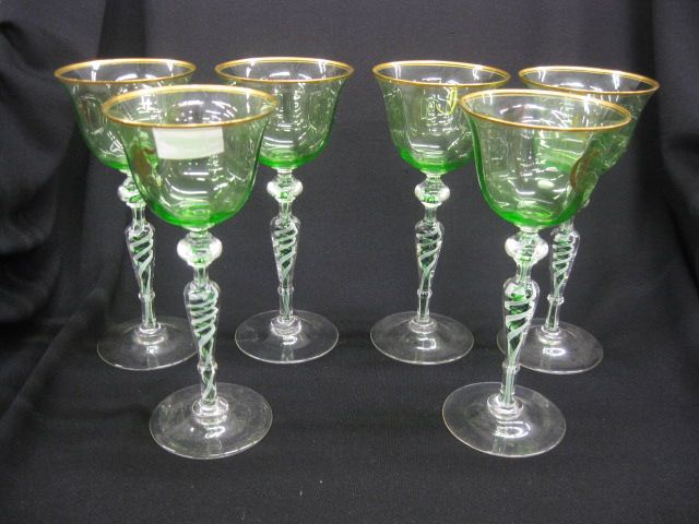 Set of 6 Art Glass Wine Goblets ribbon