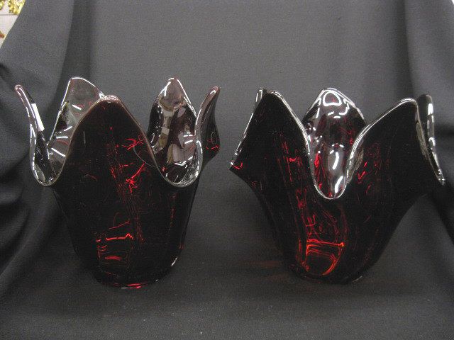 Pair of Ruby Art Glass Vases tulip 14fc90