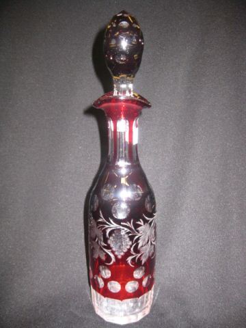 Bohemian Ruby Cut to Clear Decanter 14fcac