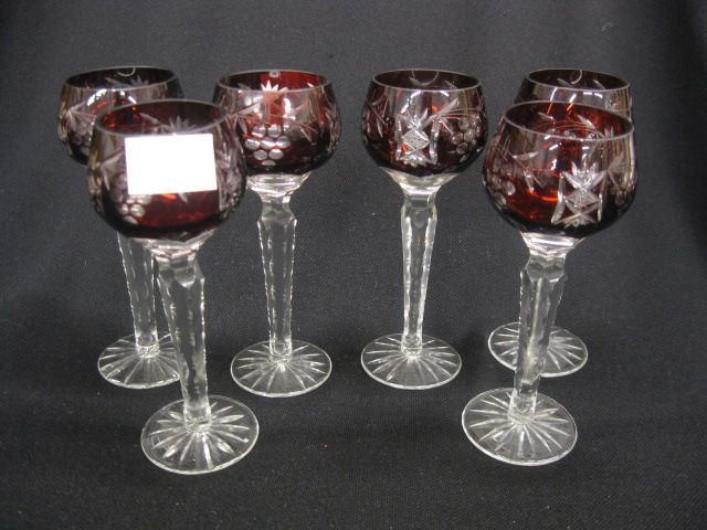 Set of 6 Ruby Cut to Clear Cordials 14fca9